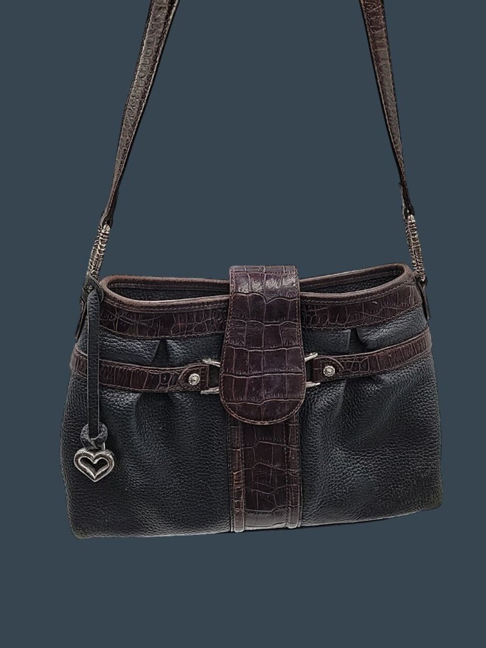 Brighton Sydney Ladies Shoulder Bag Pebbled Black Brown Leather Purse #70279 - Picture 4 of 16